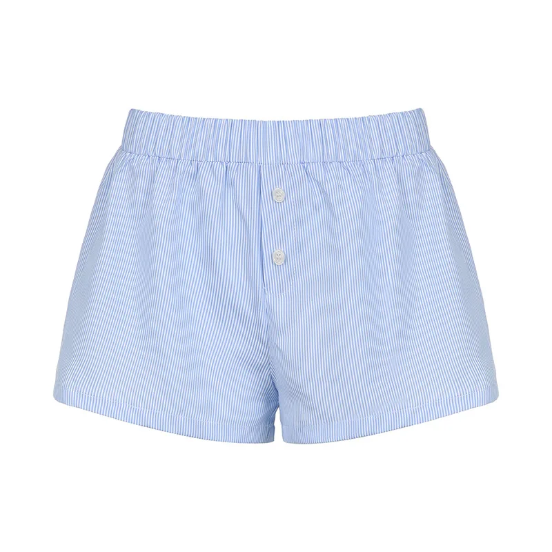 Women's Striped Print Casual Elastic Waist Shorts Fashion Button Detail Streetwear Chic Y2K Loose Fit Basic Summer Shorts