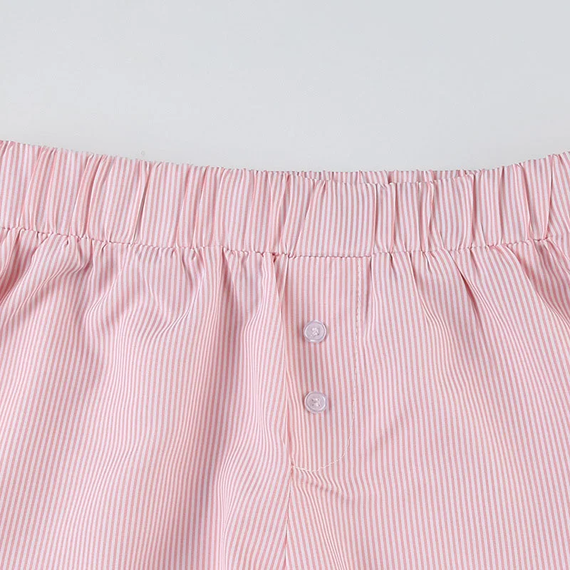 Women's Striped Print Casual Elastic Waist Shorts Fashion Button Detail Streetwear Chic Y2K Loose Fit Basic Summer Shorts