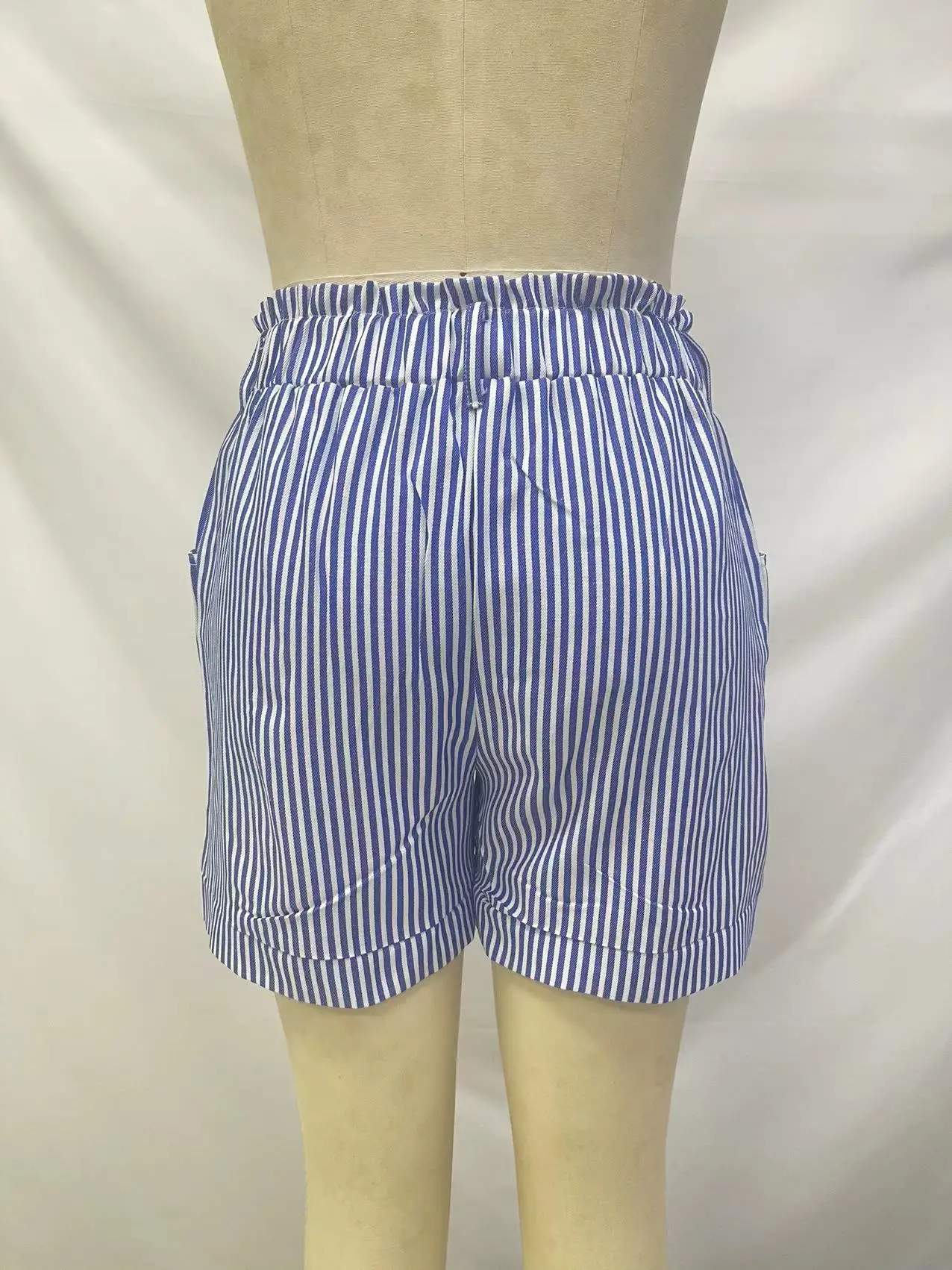 Women Striped Shorts Summer High Waist One Button Slim Pocket OL Half Pants MQQ-M23064