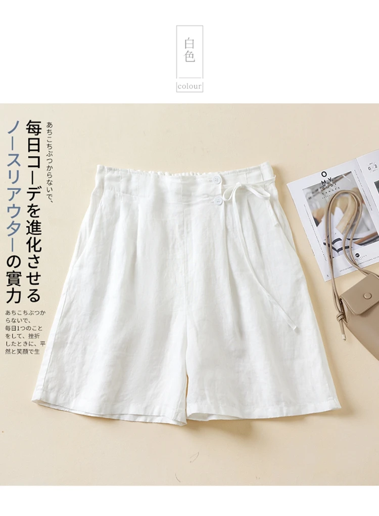 Women Casual Short Pants New Arrival 2023 Summer Vintage Style Solid Color Loose Comfortable Female Cotton Linen Shorts B2438