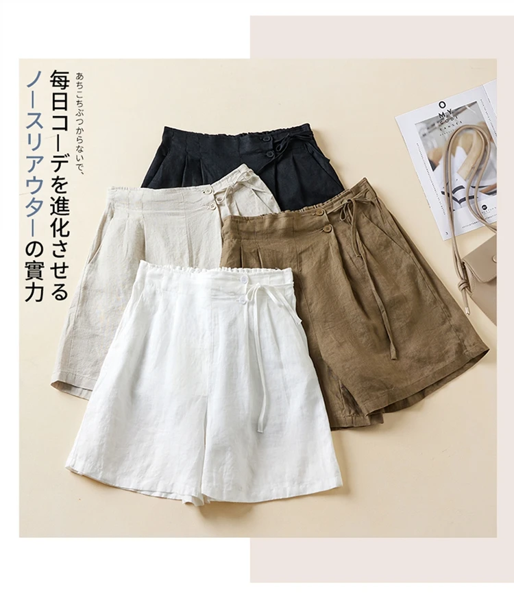Women Casual Short Pants New Arrival 2023 Summer Vintage Style Solid Color Loose Comfortable Female Cotton Linen Shorts B2438