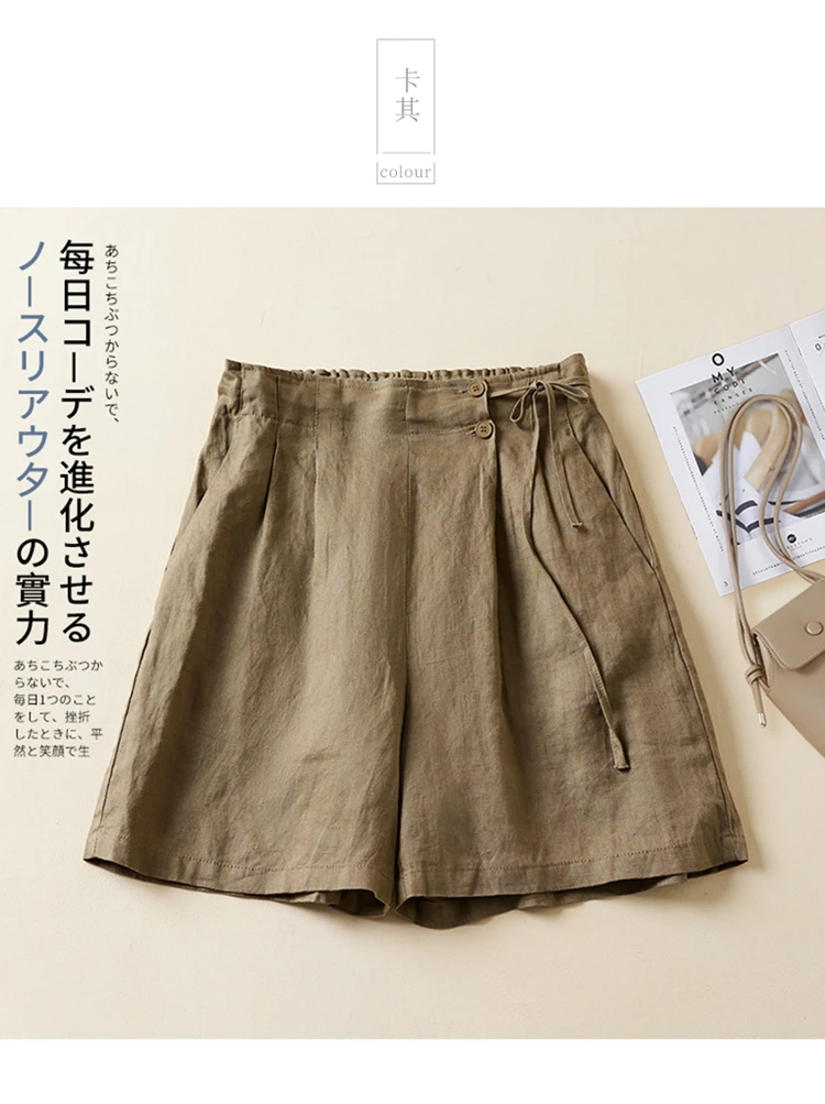 Women Casual Short Pants New Arrival 2023 Summer Vintage Style Solid Color Loose Comfortable Female Cotton Linen Shorts B2438