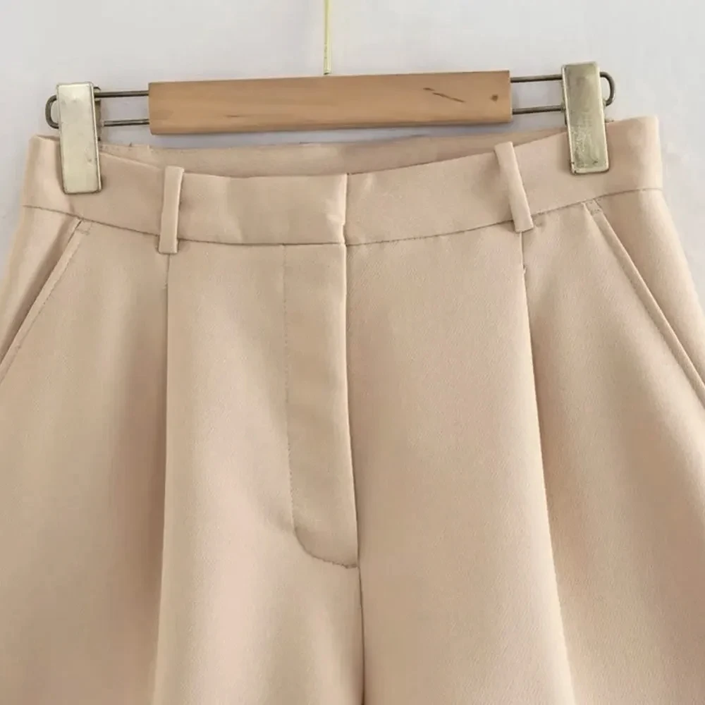 Women Fashion Side Pockets Front Darts Bermuda Shorts Vintage High Waist Zipper Fly Female Short Pants Mujer