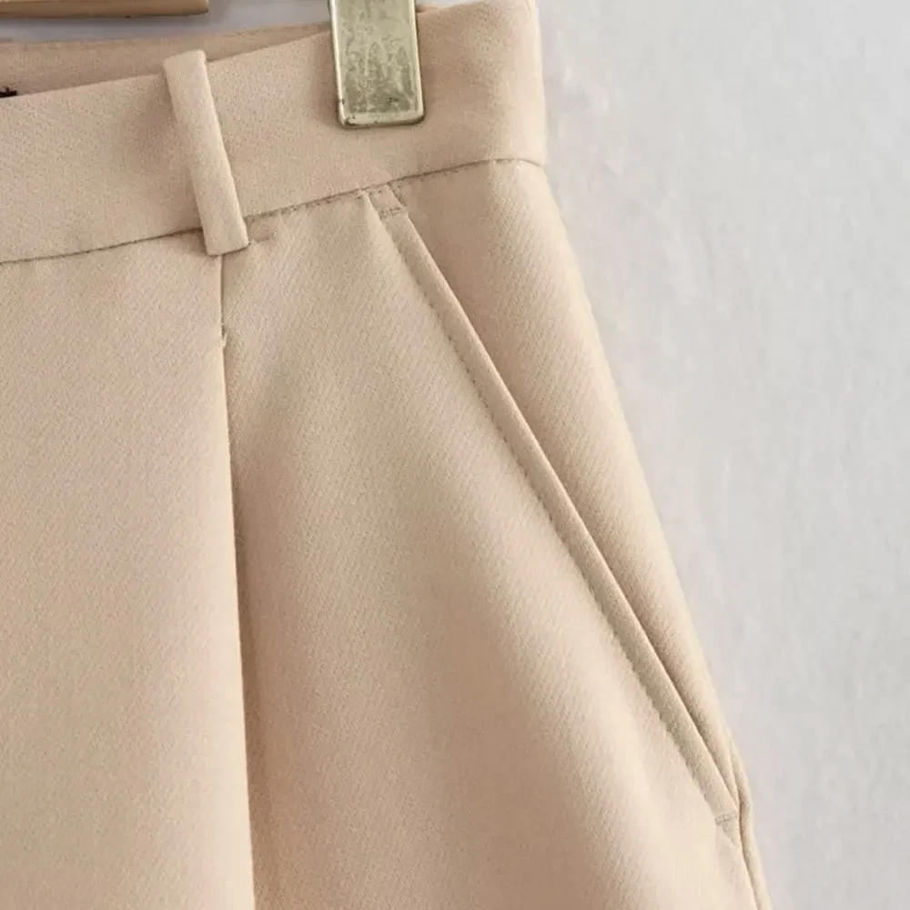 Women Fashion Side Pockets Front Darts Bermuda Shorts Vintage High Waist Zipper Fly Female Short Pants Mujer