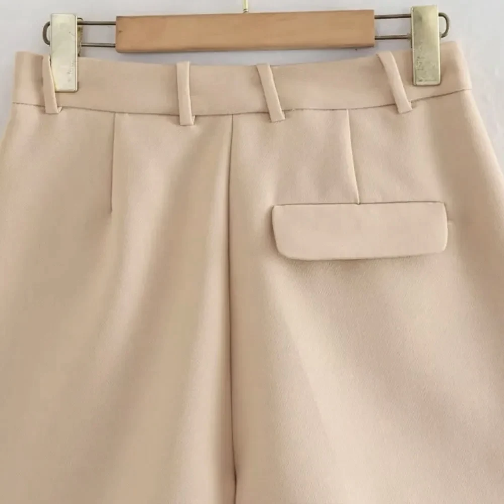 Women Fashion Side Pockets Front Darts Bermuda Shorts Vintage High Waist Zipper Fly Female Short Pants Mujer