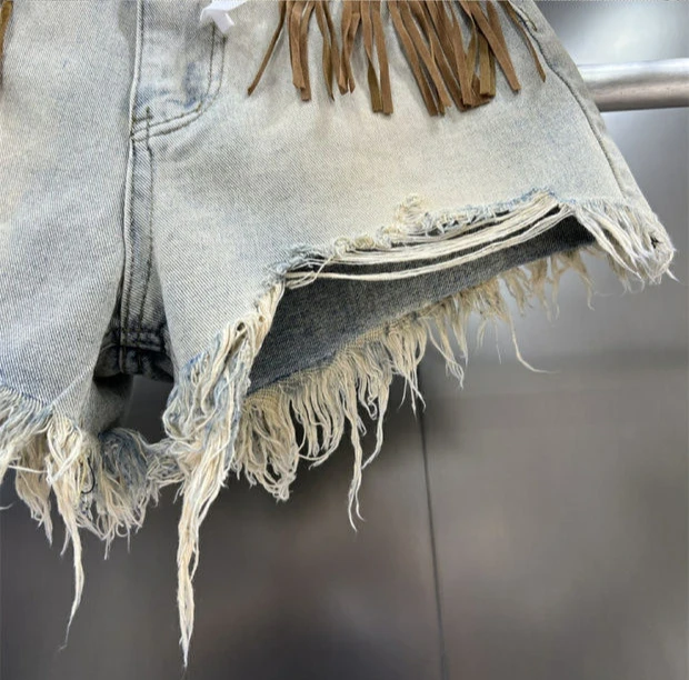 Short Jean Pants Woman Fringe Boxer Ripped Wide Denim Shorts for Women Y2k Vintage Outdoor Casual Streetwear Classic Trend 2025
