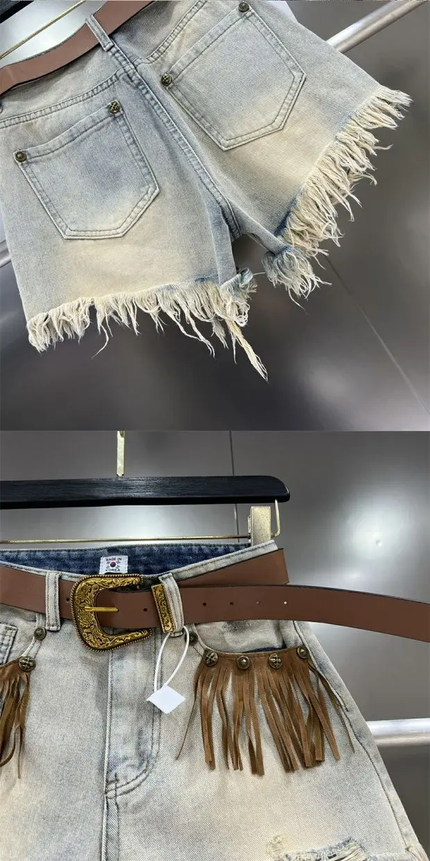 Short Jean Pants Woman Fringe Boxer Ripped Wide Denim Shorts for Women Y2k Vintage Outdoor Casual Streetwear Classic Trend 2025