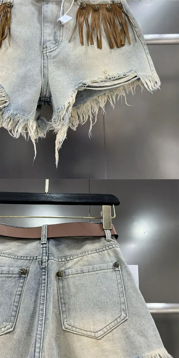 Short Jean Pants Woman Fringe Boxer Ripped Wide Denim Shorts for Women Y2k Vintage Outdoor Casual Streetwear Classic Trend 2025