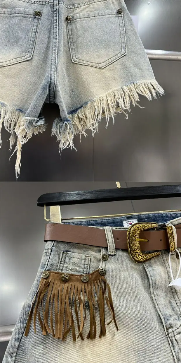 Short Jean Pants Woman Fringe Boxer Ripped Wide Denim Shorts for Women Y2k Vintage Outdoor Casual Streetwear Classic Trend 2025