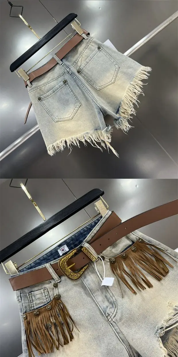 Short Jean Pants Woman Fringe Boxer Ripped Wide Denim Shorts for Women Y2k Vintage Outdoor Casual Streetwear Classic Trend 2025