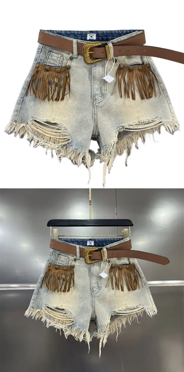 Short Jean Pants Woman Fringe Boxer Ripped Wide Denim Shorts for Women Y2k Vintage Outdoor Casual Streetwear Classic Trend 2025
