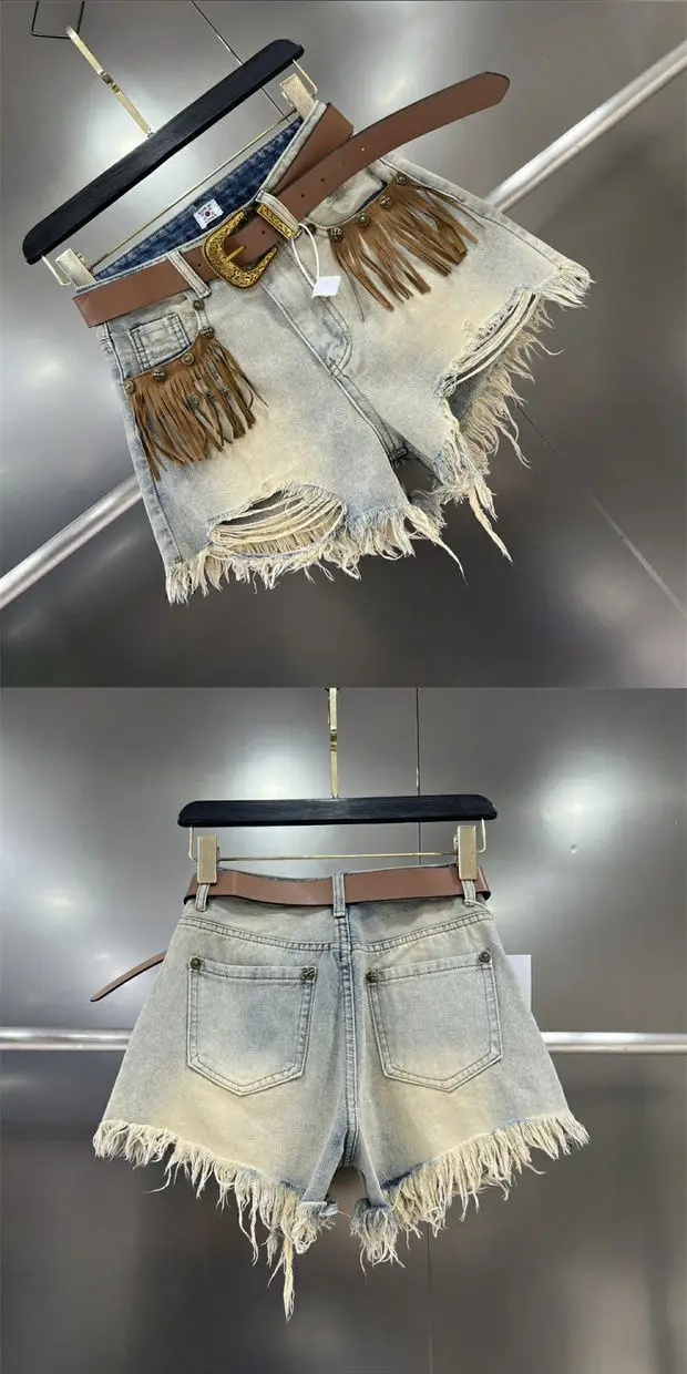 Short Jean Pants Woman Fringe Boxer Ripped Wide Denim Shorts for Women Y2k Vintage Outdoor Casual Streetwear Classic Trend 2025