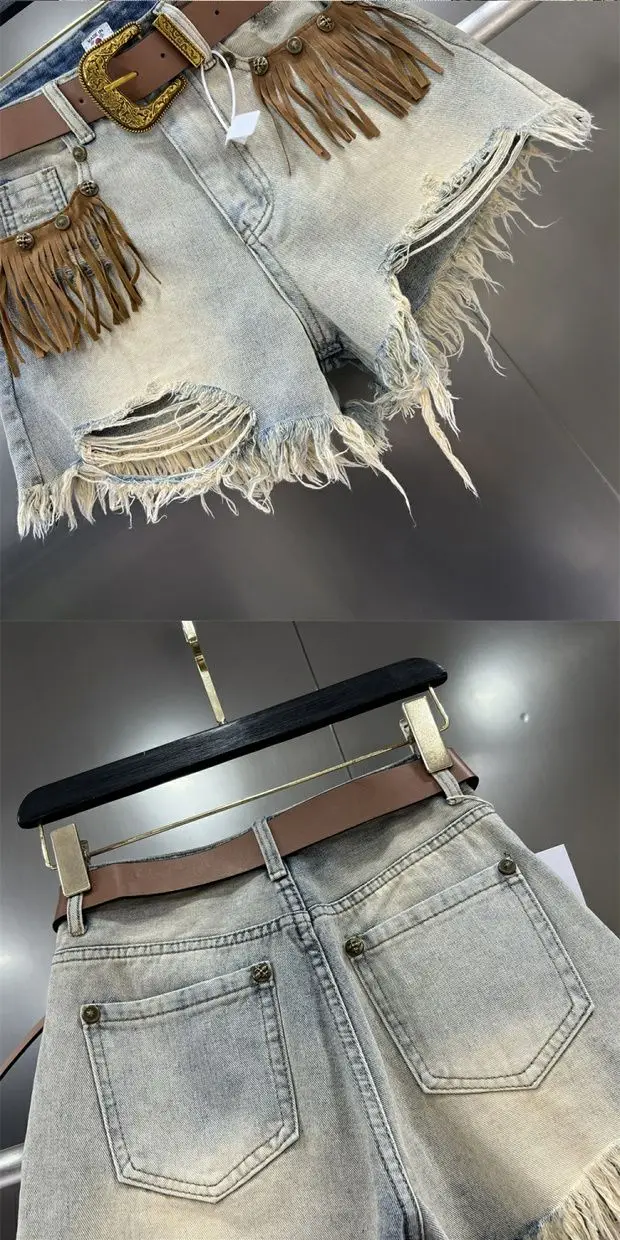 Short Jean Pants Woman Fringe Boxer Ripped Wide Denim Shorts for Women Y2k Vintage Outdoor Casual Streetwear Classic Trend 2025