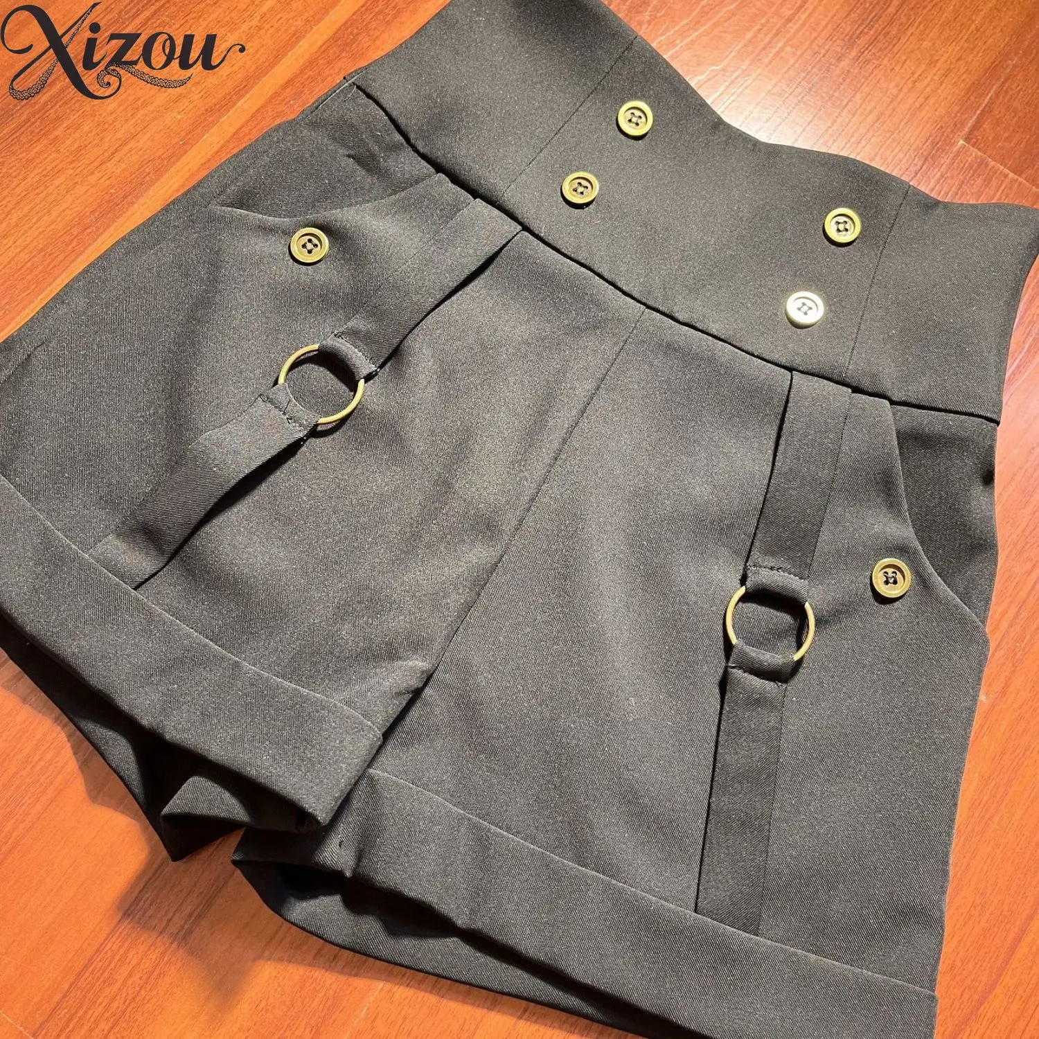 Lolita Prince Vintage Palace British High Waist Shorts Summer Button Metal Ring Pocket Short Solid Color Black White 2026