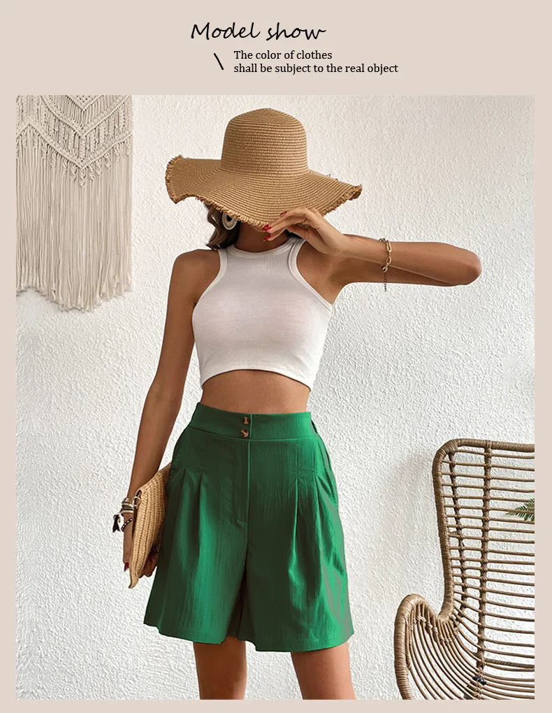 Pinkycolor Fashion Summer Women Solid Color Double Button High Waisted Comfortable Straight Cylinder Loose Multicolor Shorts