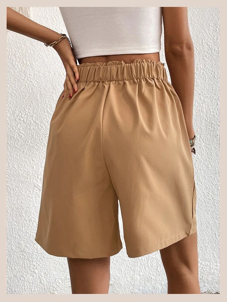 Pinkycolor Fashion Summer Women Solid Color Double Button High Waisted Comfortable Straight Cylinder Loose Multicolor Shorts