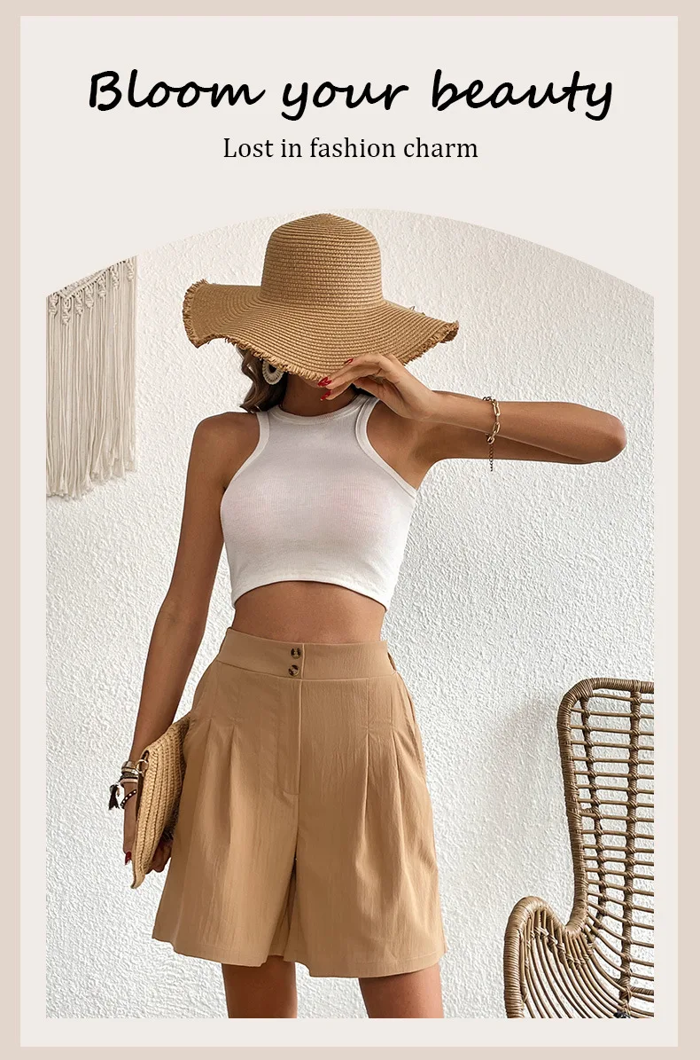 Pinkycolor Fashion Summer Women Solid Color Double Button High Waisted Comfortable Straight Cylinder Loose Multicolor Shorts