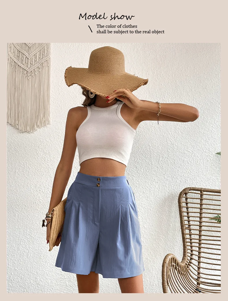 Pinkycolor Fashion Summer Women Solid Color Double Button High Waisted Comfortable Straight Cylinder Loose Multicolor Shorts