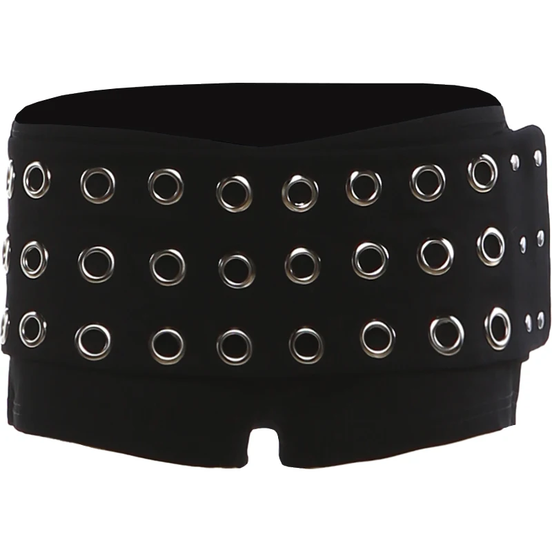 Sisterlinda Hottie Shorts Women Coquette Metal Hollow Sexy Rivet Patchwork High Street Clubwear Trend Stretch Skinny Bottoms