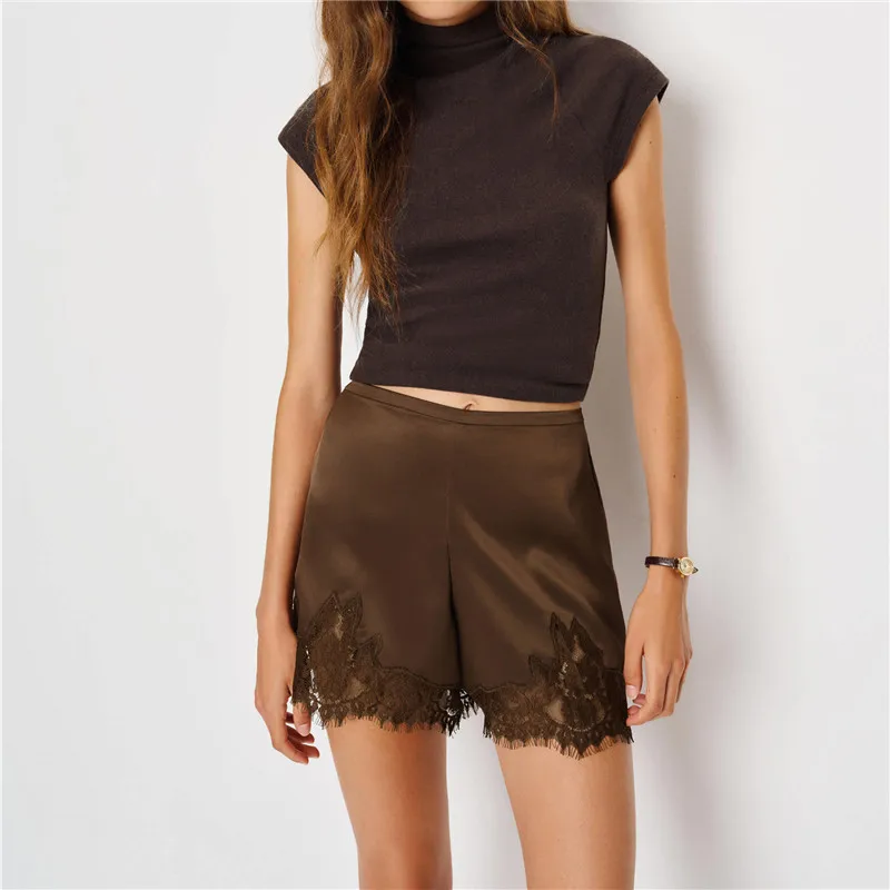 hirigin Women Satin Silk Lace Trim Shorts Silky Low Rise Boxer Shorts Y2k Teen Girls Cute Y2K Coquette Lounge Slip Bottoms