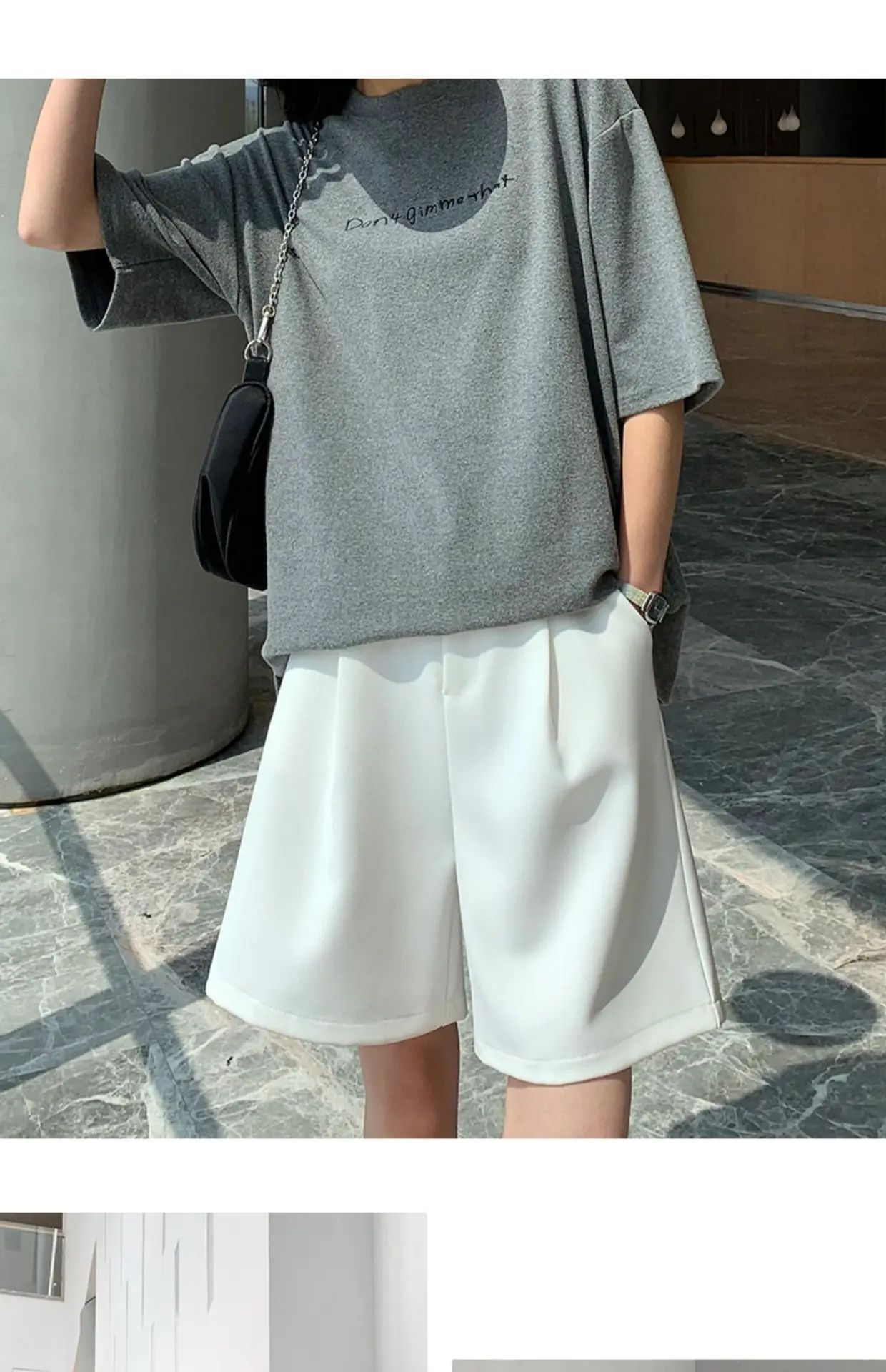 Knee Length Suit Shorts for Women Summer Thin High Waisted A-Line Wide Leg Pants Woman Loose Black Straight Leg Short Shorts