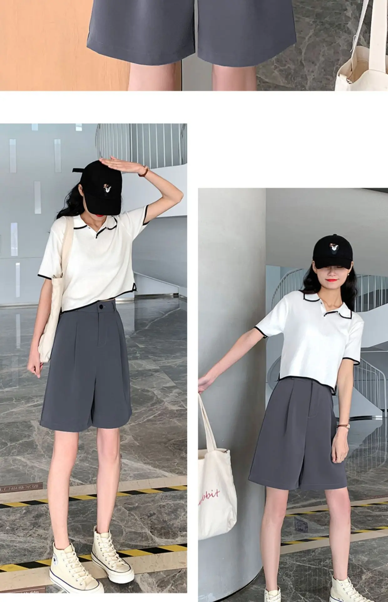 Knee Length Suit Shorts for Women Summer Thin High Waisted A-Line Wide Leg Pants Woman Loose Black Straight Leg Short Shorts
