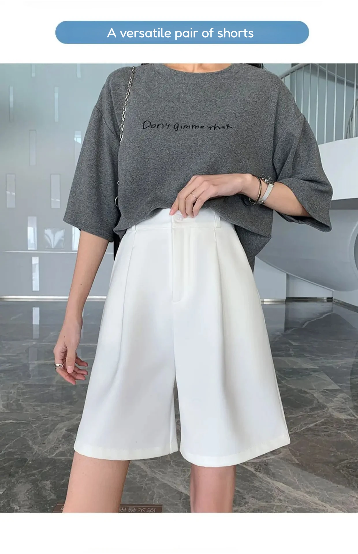 Knee Length Suit Shorts for Women Summer Thin High Waisted A-Line Wide Leg Pants Woman Loose Black Straight Leg Short Shorts