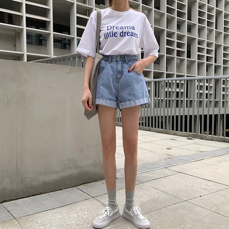 Women's Denim Shorts Wide With Belt High Waist Female Short Jeans Pants Trend 2025 New In Offer Aesthetic Hot Elasticty Outfits