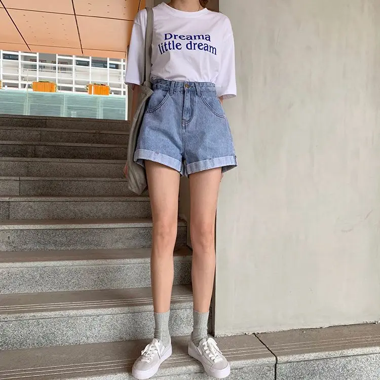 Women's Denim Shorts Wide With Belt High Waist Female Short Jeans Pants Trend 2025 New In Offer Aesthetic Hot Elasticty Outfits