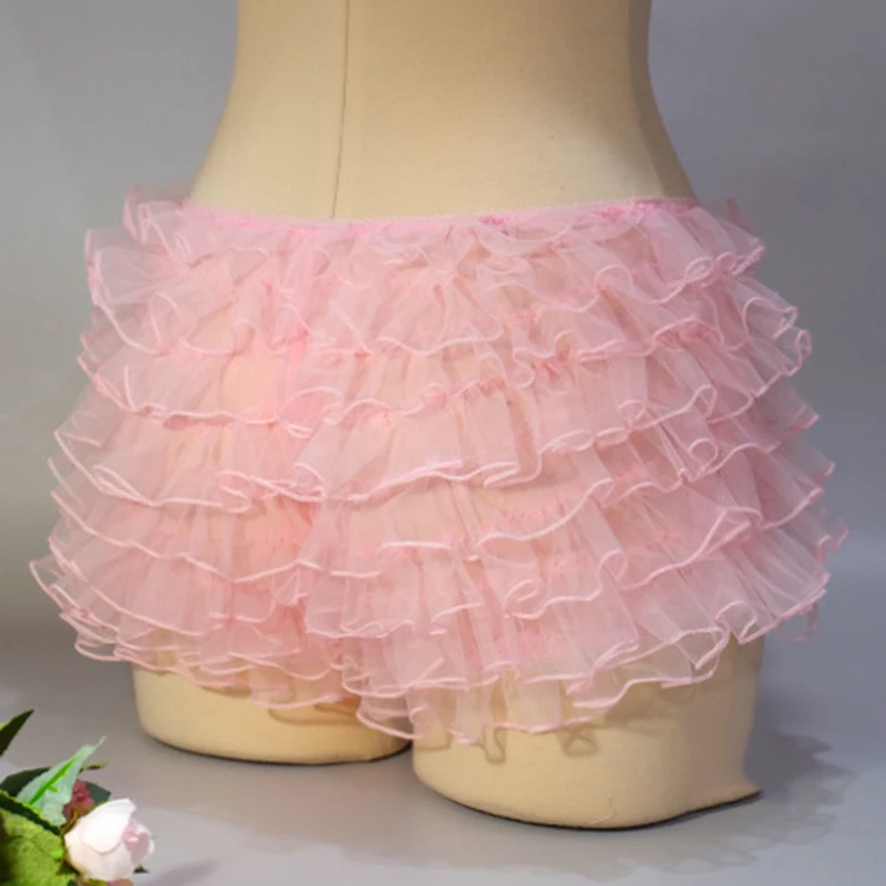 Sweet Cute Bow Low Waist Pettipants Organza Lace Ruffles Multi-layers Shorts Fairy Coquette Women Girl Y2K Vintage Bloomers Pant