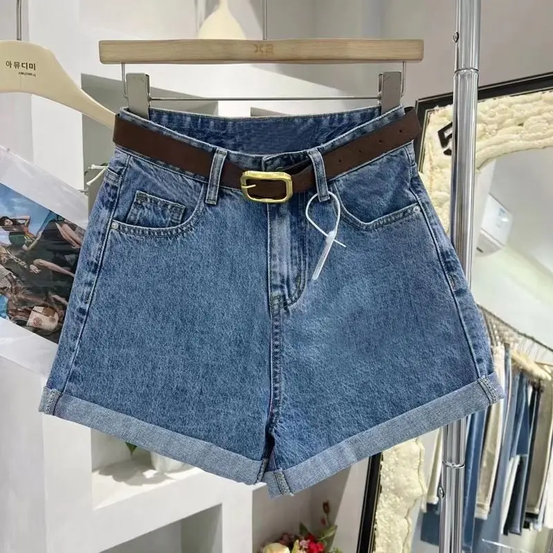 American Retro Denim Shorts Women Summer 2026 Street Loose High-waisted Rolled Edge Booty Shorts