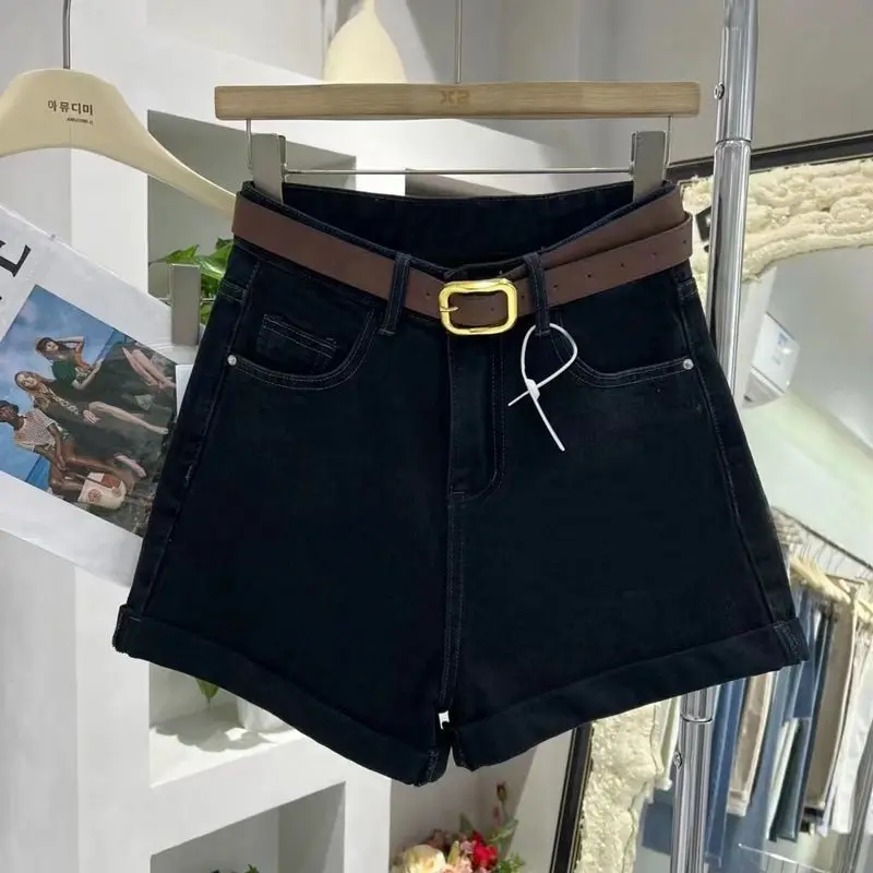 American Retro Denim Shorts Women Summer 2026 Street Loose High-waisted Rolled Edge Booty Shorts