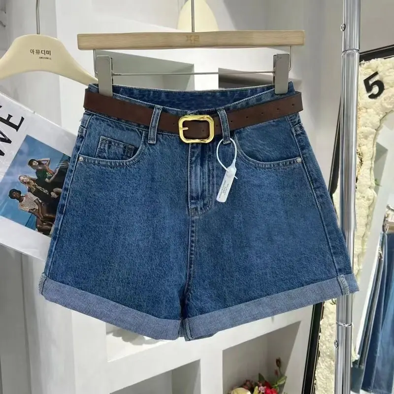 American Retro Denim Shorts Women Summer 2026 Street Loose High-waisted Rolled Edge Booty Shorts