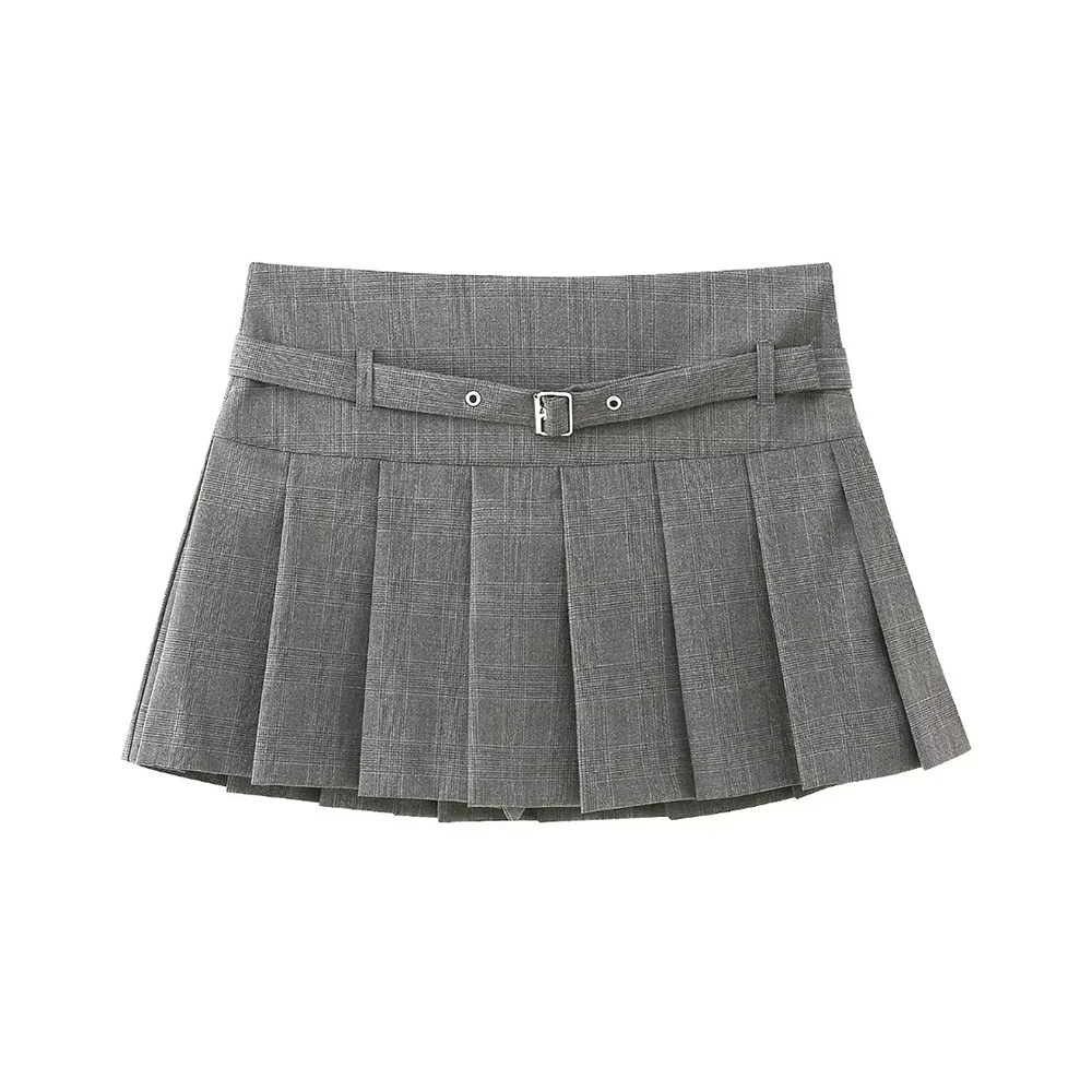 Pleated Shorts Skirts for Women, With Belt,Side Zipper, Mid Waist, Female Skort,Fashion