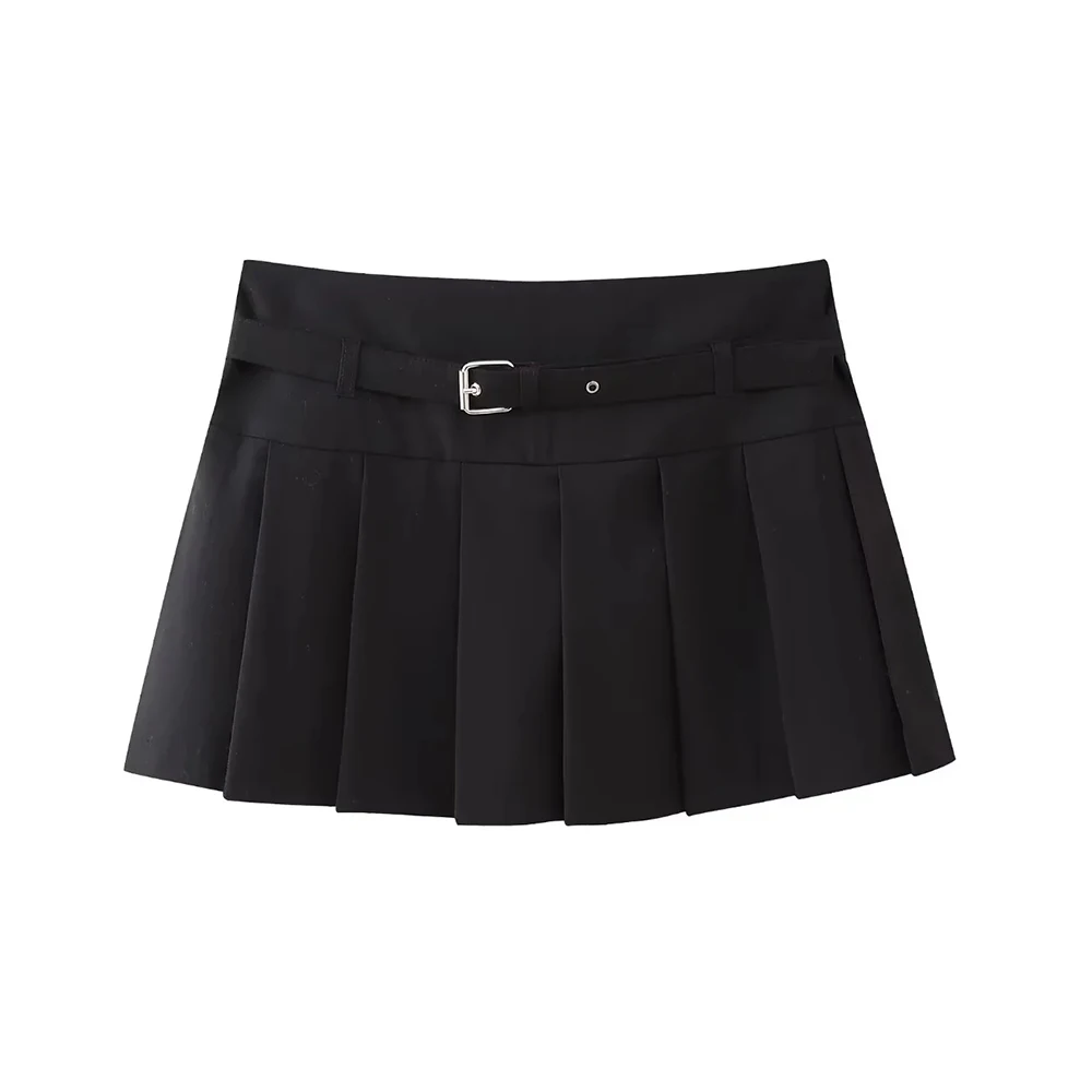 Pleated Shorts Skirts for Women, With Belt,Side Zipper, Mid Waist, Female Skort,Fashion