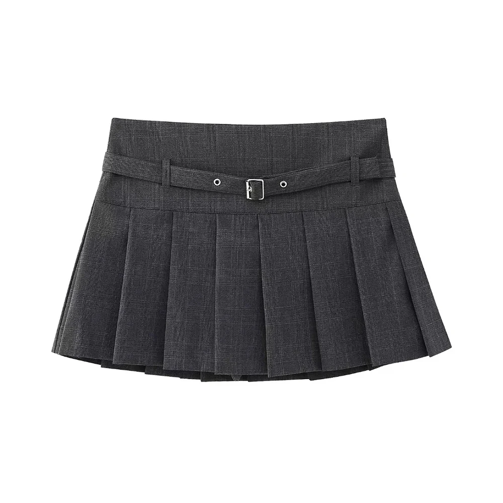 Pleated Shorts Skirts for Women, With Belt,Side Zipper, Mid Waist, Female Skort,Fashion