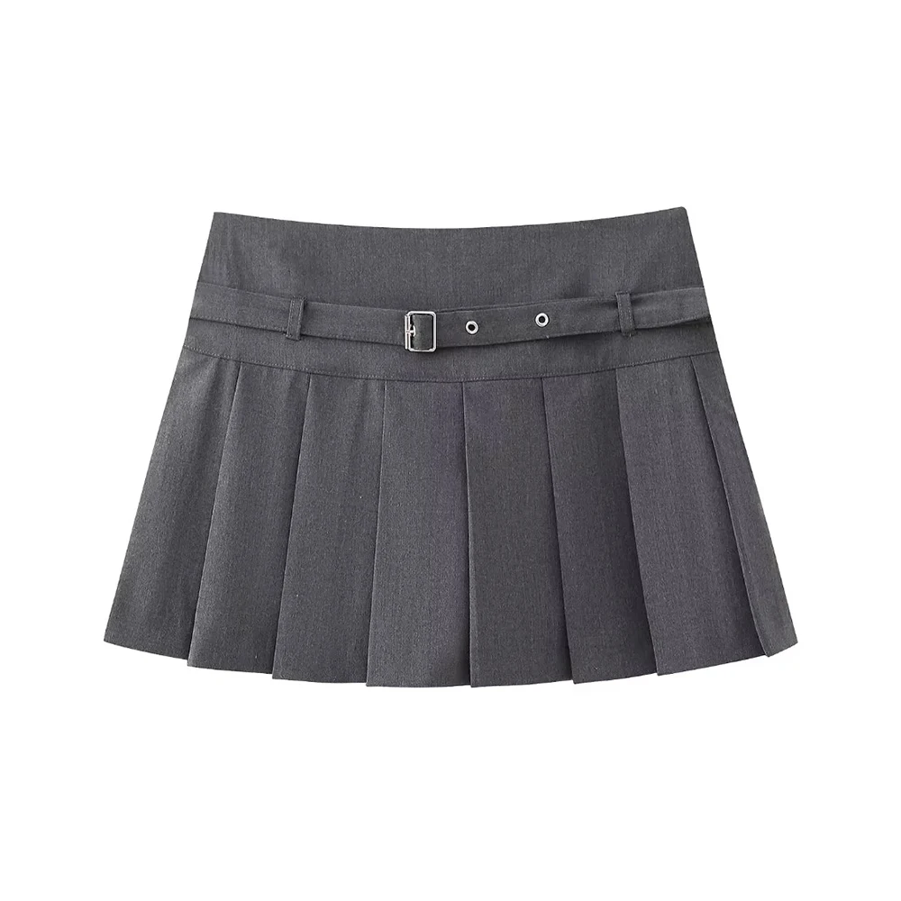 Pleated Shorts Skirts for Women, With Belt,Side Zipper, Mid Waist, Female Skort,Fashion