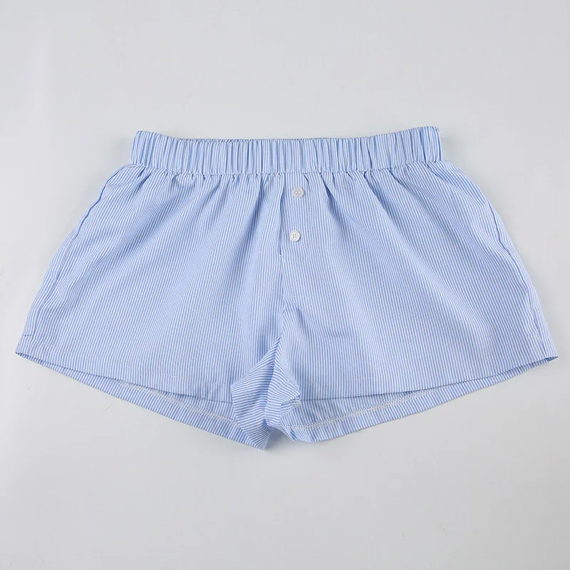 Striped Print Casual Shorts for Women Elastic Waist Fashion Button Bottoms Streetwear Chic Basic Y2K Loose Shorts