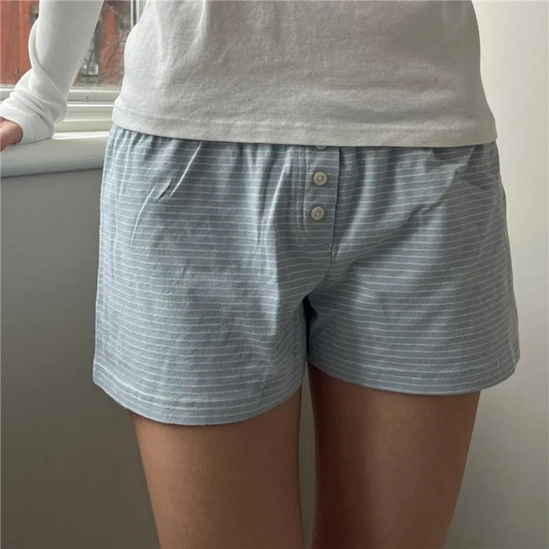Women y2k Fairycore Grunge Pajamas Shorts Solid/Floral/Striped Print Elastic Waist Straight Short Pant Kawaii Sweet Shorts