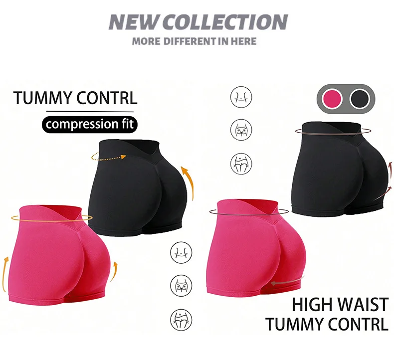 Women Summer V- Waisted Yoga Shorts Fashionable and Sexy Running Fitness Pants Gym High Elastic Hip Liftting Sports Shorts