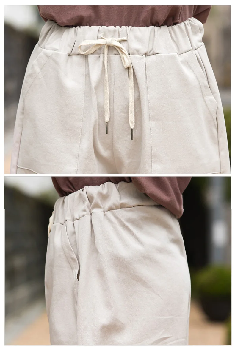 Women Summer Bermuda Shorts Cotton Wide-legged Leisure Trousers Large Size Loose Elastic Waist With Belt shorts 6XL 7XL 8XL