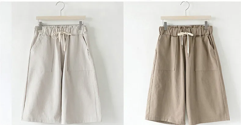 Women Summer Bermuda Shorts Cotton Wide-legged Leisure Trousers Large Size Loose Elastic Waist With Belt shorts 6XL 7XL 8XL