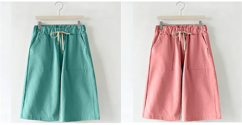 Women Summer Bermuda Shorts Cotton Wide-legged Leisure Trousers Large Size Loose Elastic Waist With Belt shorts 6XL 7XL 8XL