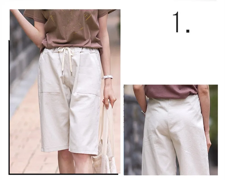 Women Summer Bermuda Shorts Cotton Wide-legged Leisure Trousers Large Size Loose Elastic Waist With Belt shorts 6XL 7XL 8XL