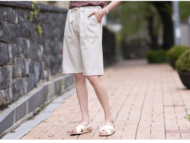 Women Summer Bermuda Shorts Cotton Wide-legged Leisure Trousers Large Size Loose Elastic Waist With Belt shorts 6XL 7XL 8XL