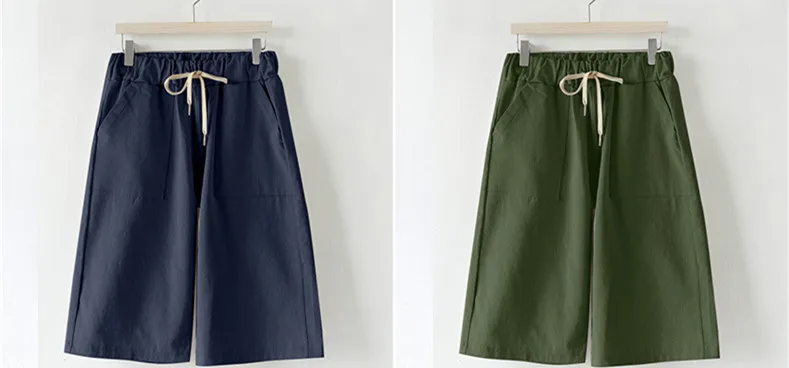 Women Summer Bermuda Shorts Cotton Wide-legged Leisure Trousers Large Size Loose Elastic Waist With Belt shorts 6XL 7XL 8XL