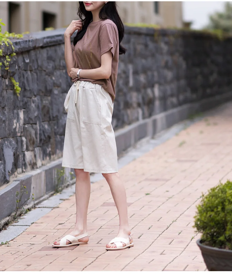 Women Summer Bermuda Shorts Cotton Wide-legged Leisure Trousers Large Size Loose Elastic Waist With Belt shorts 6XL 7XL 8XL