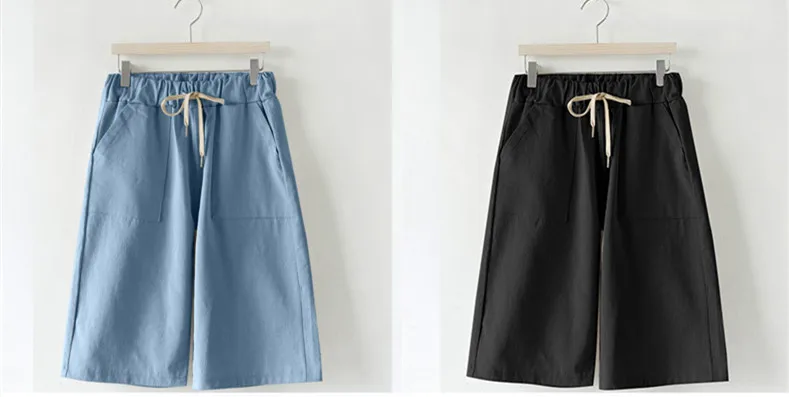 Women Summer Bermuda Shorts Cotton Wide-legged Leisure Trousers Large Size Loose Elastic Waist With Belt shorts 6XL 7XL 8XL