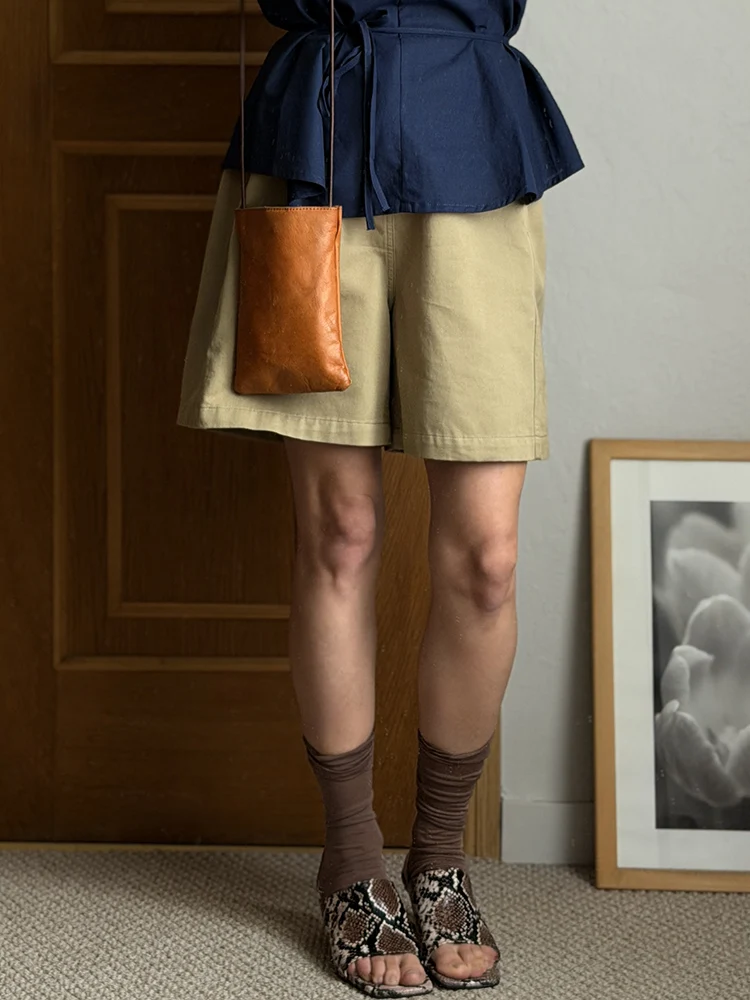 KarSaNy Beige Summer Shorts For Women Casual Loose A Linen Wide Leg Short Pants Elegant Women's Lyocell Shorts Bermuda Navy Blue