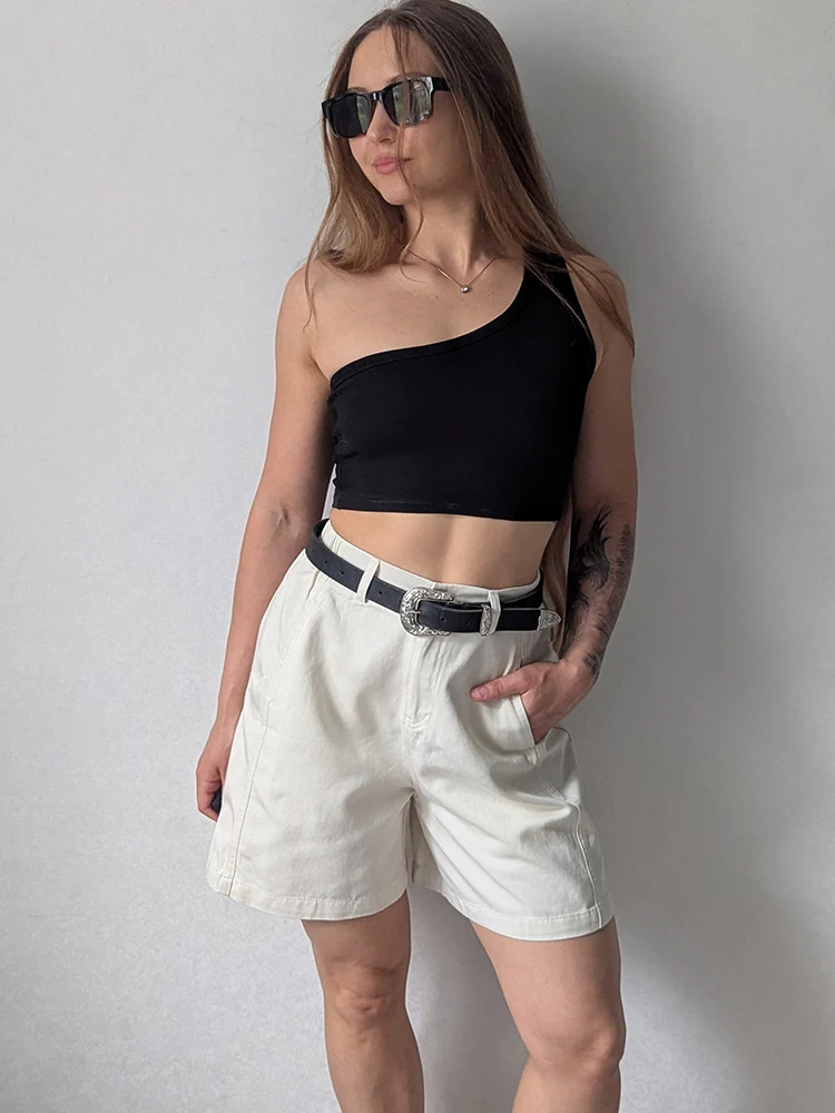 KarSaNy Beige Summer Shorts For Women Casual Loose A Linen Wide Leg Short Pants Elegant Women's Lyocell Shorts Bermuda Navy Blue
